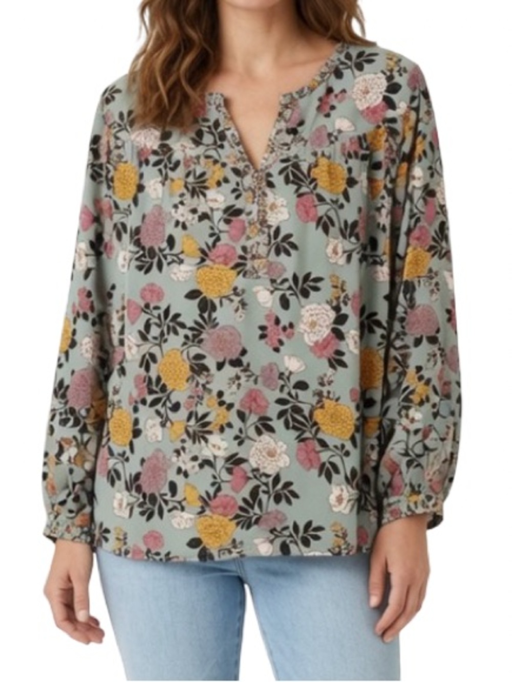 DR2 Floral Peasant Blouse Blue Pink XXL